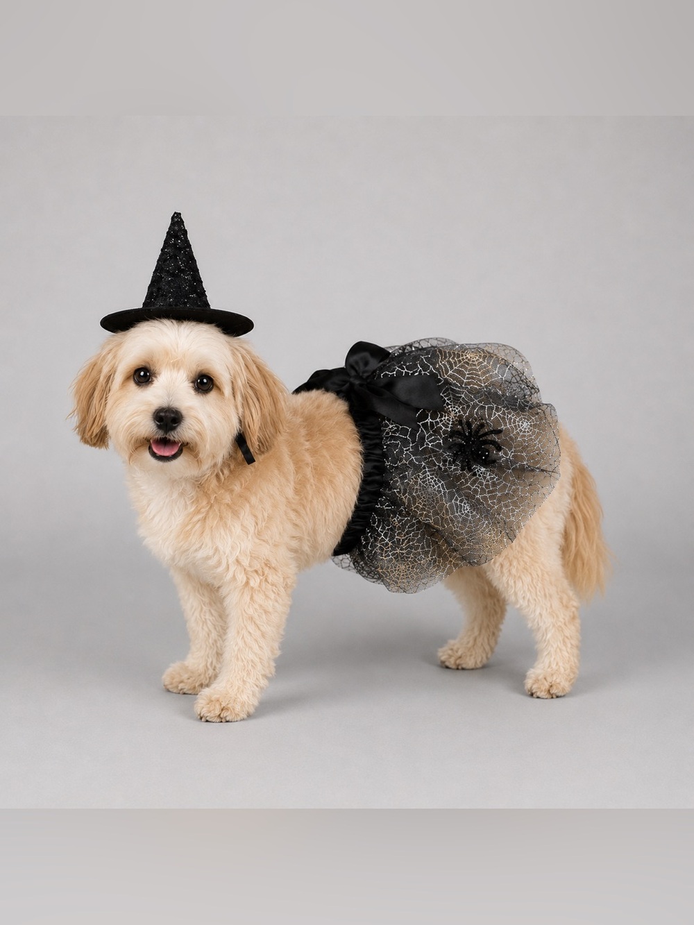 Dog Witch Halloween Costume L/XL Green Gold Tulle Skirt Sequin Hat NWT